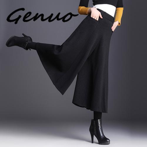 Autumn And Winter Trousers Women Fashion High Waist Wide Leg Pants Plus Size Pants Women Culottes Skirt Trousers 3/4 Pants Women
