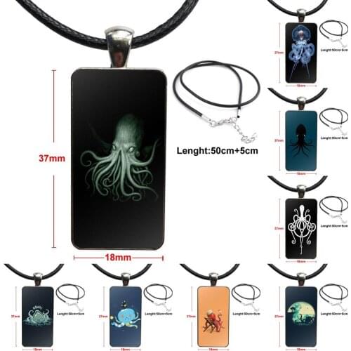 For ValentineS Day Gift Steel Color Glass Cabochon With Rectangle Shaped Pendant Choker Necklace Cute Cartoon Octopus