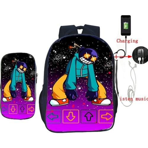 Game Friday Night Funkin Usb Charging Backpack Pen Bag 2 Set 16 Inch School Bag for Teens Student Bookbag Zipper Bagback Mochila