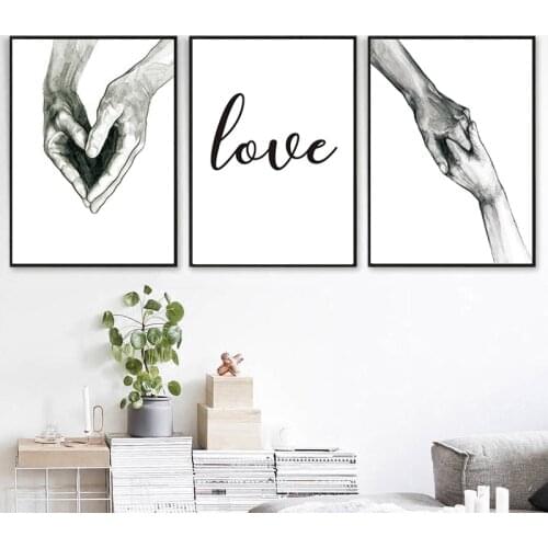 Nordic Black And White Holding Hands Canvas Painting Cuadros Posters and Prints Wall Art Picture For Living Room Home Decoration