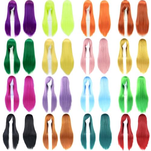 Soowee 80cm Long Synthetic Hair White Purple Cosplay Wigs Heat Resistant Fiber Party Black Hair Straight Wig Hairpiece for Women