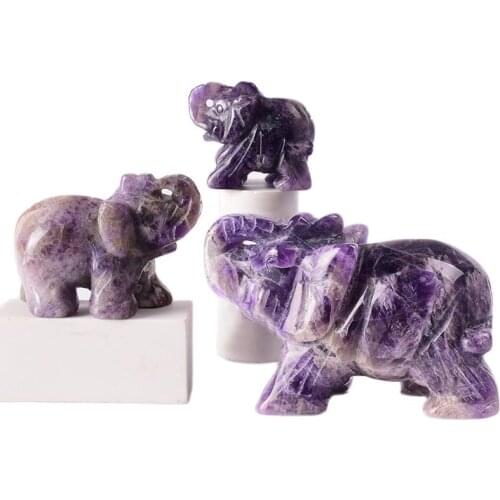 1.5-3.5”Natural Amethyst Elephant Figurine Hand Carved Craft Wild Animal Art Statue Mineral Crystal Feng Shui Healing Home Decor