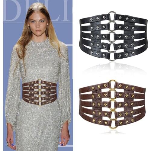 Ladies Fashion Punk Super Wide Girdle Retro Hollow Rivet Accessories Belt Skirt Down Jacket Decoration Multi-Color Waistband