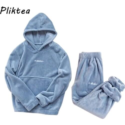 Women Winter Pajamas Set Thick Warm Flannel Homewear Winter Lounge Wear Female Flannel Pajamas Home Pants Warm Home Clothes Suit