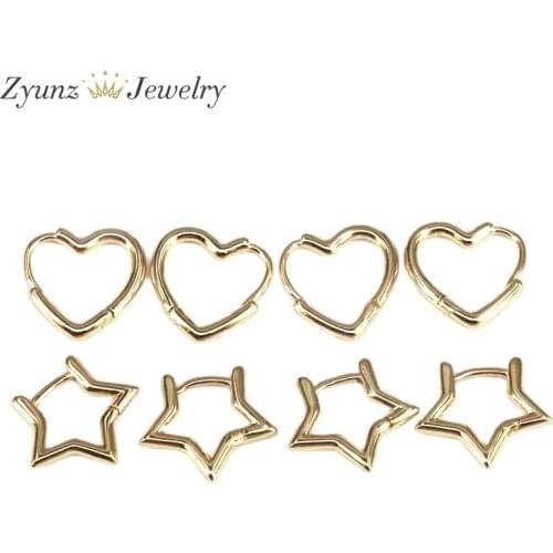 10 Pairs, Trendy Geometric Star Heart Hoop Earrings for Women Copper Gold Color Minimalist Hollow Statement Earrings Jewelry