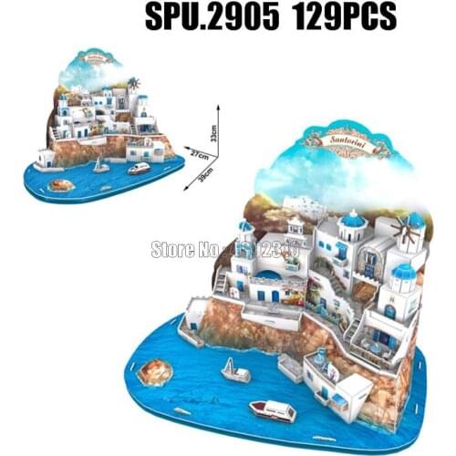 129pcs World Famous Architecture Santorini Is Aegean Sea 3d Paper Building Puzzle Toy
