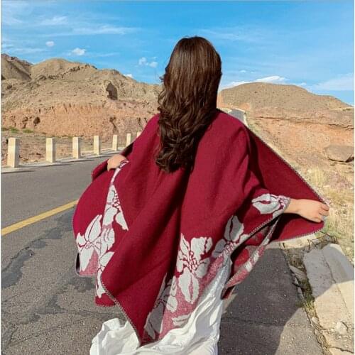 150*130CM autumn and winter new cashmere scarves women travel photo split cloak warm shawl