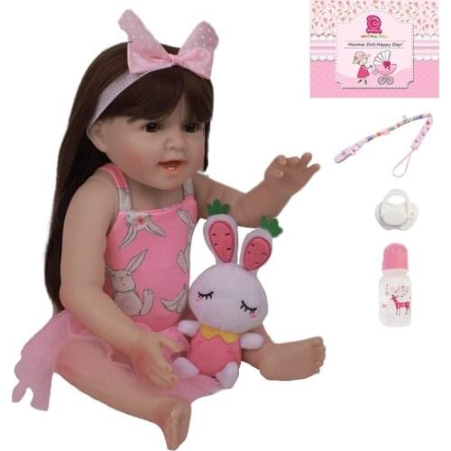 18"47CM Lovely Soft Silicone Reborn Baby Dolls Full Body Hair Toy Doll Bebe Reborn Smooth Vinyl Body Toys for Children Elf Doll