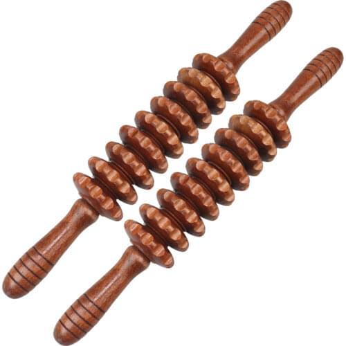 9-Wheel Full Body Muscle Massager Solid Wood Roller Stick Trigger Point Recovery Tool Deep Relax Gear Massage Stick
