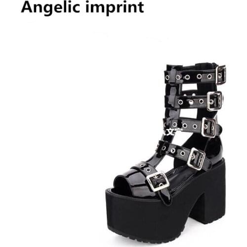 Angelic imprint woman mori girl lolita cosplay punk shoes lady high heels wedges pumps women princess summer sandals 10cm 33-47