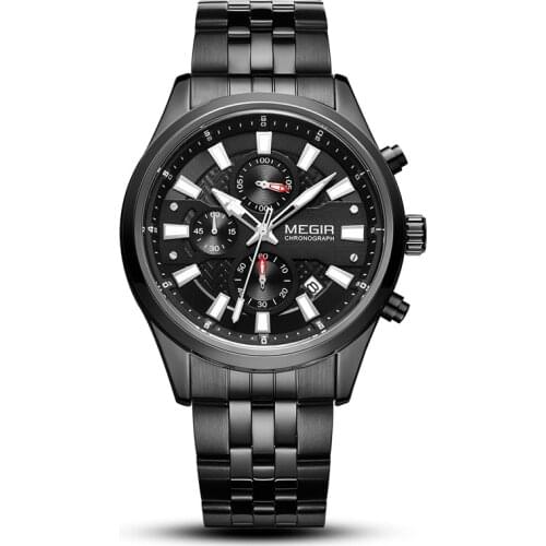 MEGIR Luxury Business Quartz Watch Men Brand Stainless Steel Chronograph Army Military Wrist Watch Clock Relogio Masculino Male