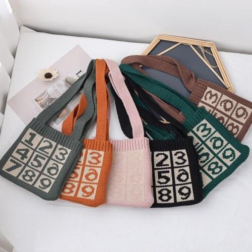 Children Kids Autumn Winter Mini Small Bag Cute Wool Knitted Braid Plaid Number Coin Purse Fashion Accessories Gifts Wholesale