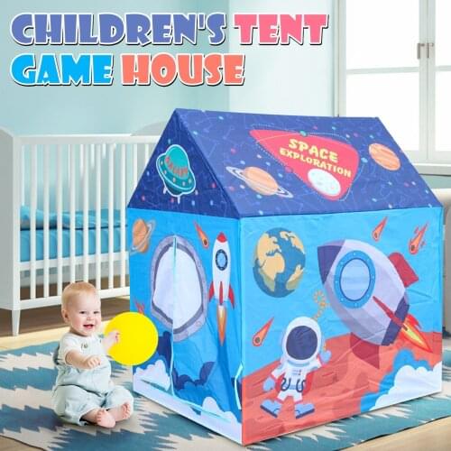 Rocket Ship Tent Space Themed Pretend Play Tent Space Play House Spaceship Tent For Kids Foldable Pop Up Star Play Tent Blue