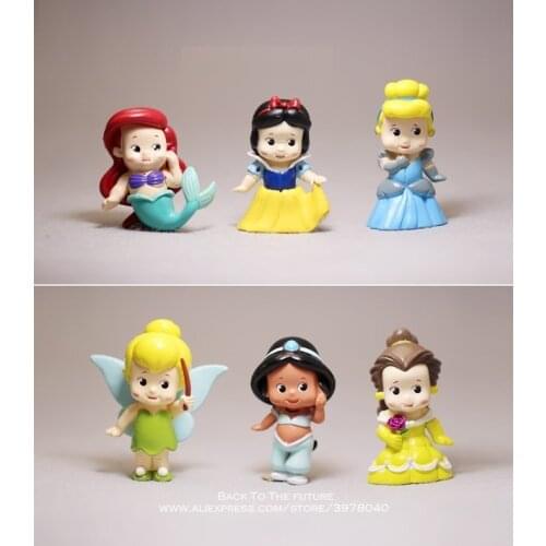 Disney Princess Cinderella Snow White 6pcs/set 5.5cm Action Q version Figure Model Decoration PVC Collection Figurine Toys model