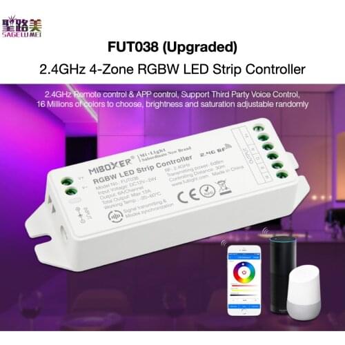 FUT038 (Upgraded) 2.4GHz RGBW LED Strip Controller DC12V~24V Smartphone APP / RF / Third Party Voice Control MiBOXER Mi-Light
