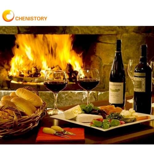 CHENISTORY Diamond Painting Red wine And Stove 5D DIY Diamond Embroidery Sale Scenery Cross Stitch Rhinestone Picture Home Decor