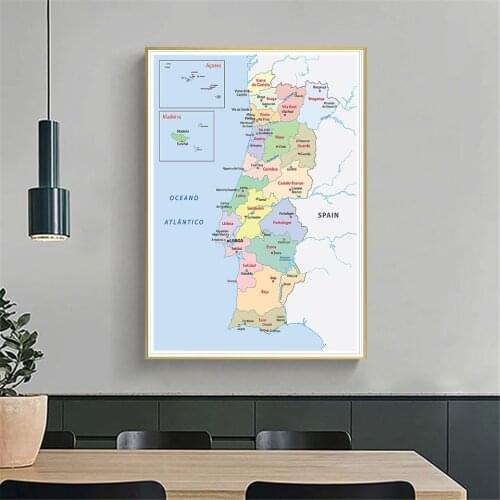60*90cm Political Map of the Portugal Wall Art Poster Canvas Painting Classroom Home Decoration School Supplies In Portuguese