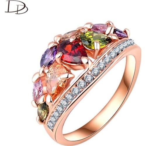 Rose Gold Color Rings For Women Exquisite Colorful Austrian Crystal Jewelry Crown Shape Wedding AAA Stone Bijoux Femme Dd216