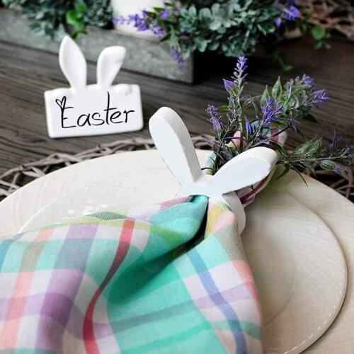 1/5/8pcs Easter Rabbit Napkin Ring Holders Table Decoration for Home Wooden Bunny Ear Tissue Ring Happy Easter Party Supply