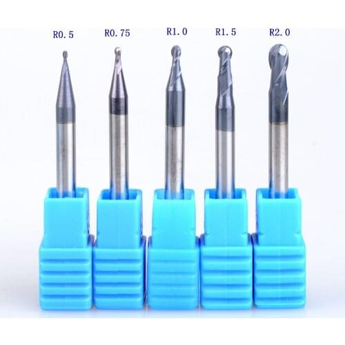 5pcs R0.5 R0.75 R1 R1.5 R2-50L HRC45 2 flutes ball nose end mill cutter CNC router bit carbide steel