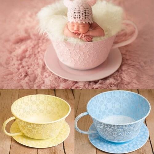 Creative New Iron Basket Tea Cup Accessories Newborn Photography Props Infant Studio Shooting Photo Prop Shower Gift