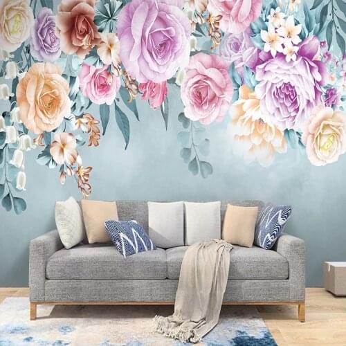 Nordic Pastoral Wallpaper for Bedroom Living Room Ins Hand-painted Flowers Wall Mural Painting Personalized Photo Papel De Pared