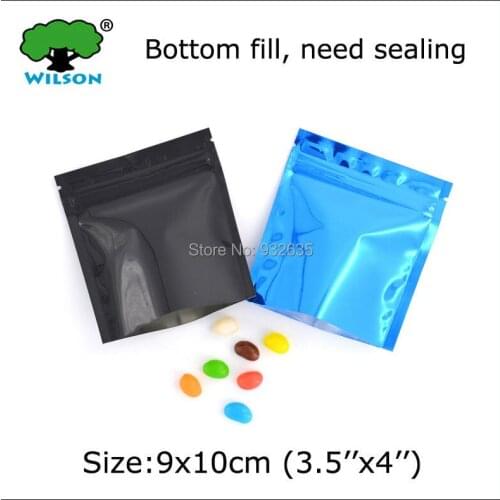 Bottom fill bag 100pcs 3.5''x4'' (9x10cm) 1-5g zip lock foil zip seal bag blue and black small pouch heat sealing bag