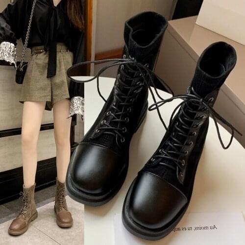 Brand New Fashion Genuine Leather Chunky Heels Platform Motorcycles Boots Shoes Women Leather Lady Footwear