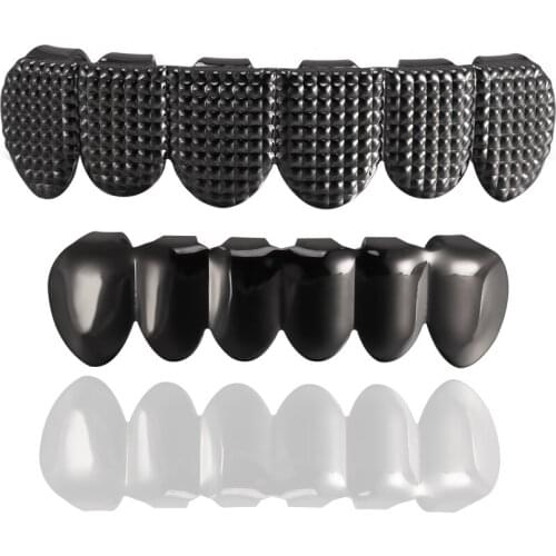 New year Gift 1 Set Teeth Hip Hop Rapper Top & Bottom Grillz Party Cosplay Bump Lattice Stripe Dental Men Fashion Jewelry Copper