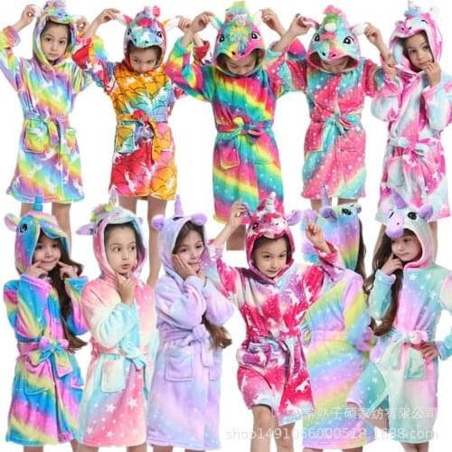 New childrens pajamas party cartoon bathrobes stars rainbow horse flannel hooded pajamas baby boys and girls Halloween gifts