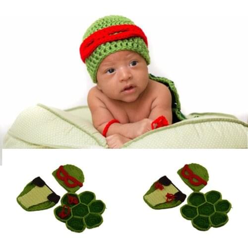 Adorable Childrens Movie Character Green Brave Turtle Wool Knitting Photography Suit Little Baby Souvenir Photo Studio Clothing