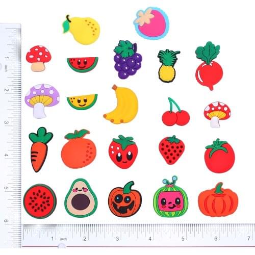 Single Sale 1pc Fruits&Flowers PVC Shoe Charms,Shoe Buckles Accessories Fit Bands Bracelets Croc JIBZ,Kids Party X-mas Gifts