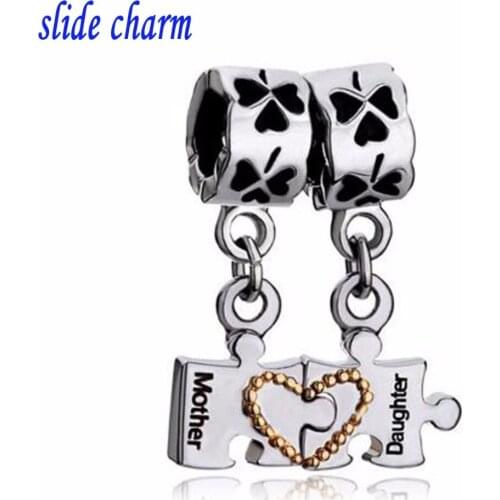 Slide charm wholesale Free shipping Mother Daughter Charm Bracelet Heart Charm Bracelet Love Charm Clover Fit Pandora Bracelet