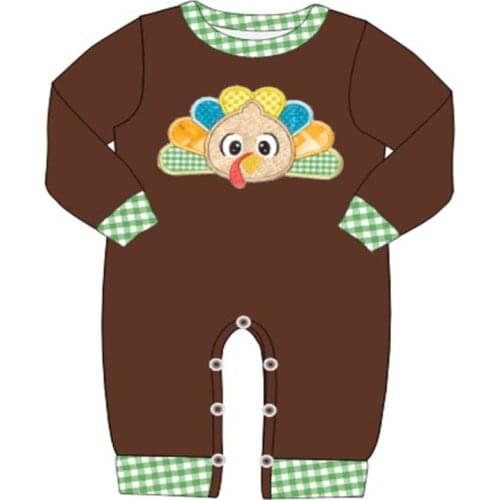 Fall New Style Cotton Baby Boys Romper Brown Long-Sleeved Trousers With Turkey Embroidery ChildrenS Casual Boutique Clothing