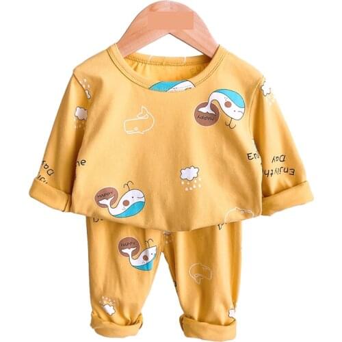 Baby Girls Pyjamas Sets Autumn New Cotton Baby Boys Sleepwears Print Long Sleeve Top + Pants 2-Pce Suit Children Clothing Set