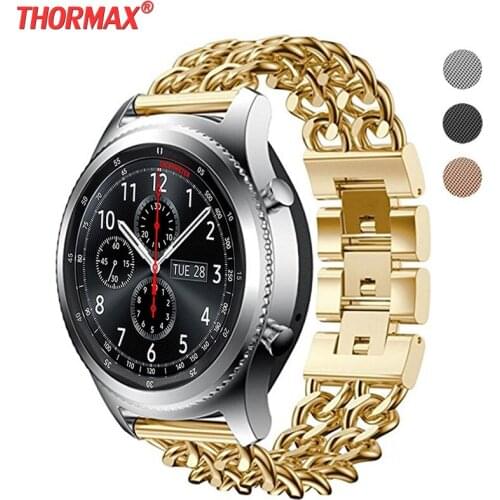 For Samsung Gear S3 Watch band Frontier / Classic Cowboy chain Stainless Steel Watch Band 22mm Metal Replacement Bracelet Strap