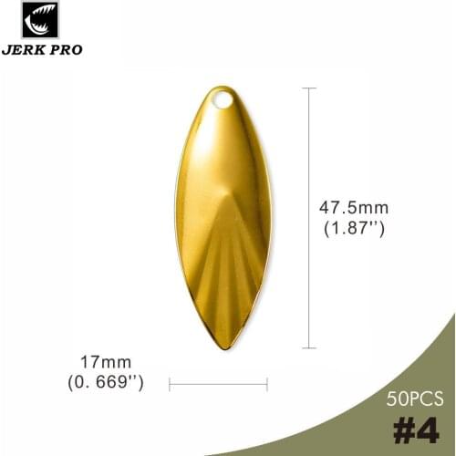 JERK PRO 50PCS Size 4 Fluted Steel Willow leaf Spinner Blades Nickle & Gold Plated Spinner bait Parts For Fishing