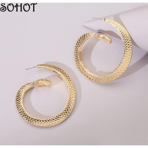SOHOT Minimalist Style Snake Shape Round Circle Women Hoop Earrings Charming Gold Color Trendy Female Jewelry Accessories Bijoux