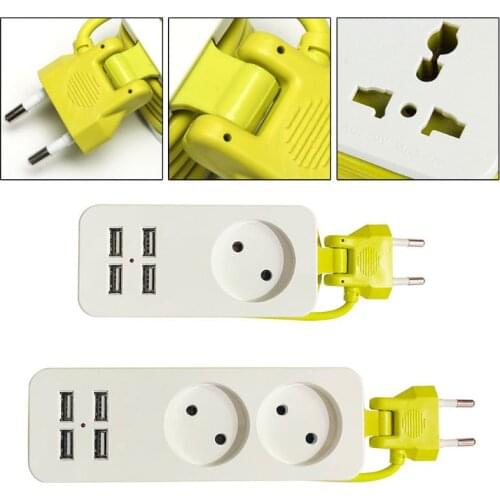 EU Plug 4 USB Socket Power Strip Electric Surge Protector Extension Sockets Smart Mobile Phone Wall Charger Desktop Hub