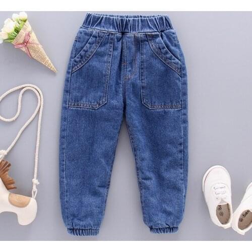 Baby Boy Pants Jeans Thicken Plus Velvet Jeans for Boys Casual Elastic Waist Harem Pants Denim Pants Boys Thick Winter Jeans