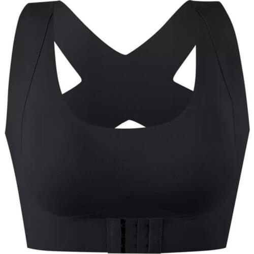 Sports Bra Womens Front Button No Trace Breathable Tops Shockproof Cross Back Push Up Workout Hunchback Correction Underwear