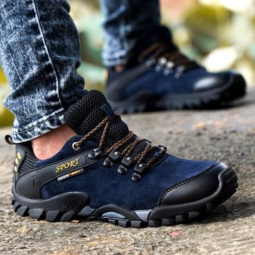 Light Weight Hiking Shoes Men Waterproof Genuine Leather Climbing Trekking Shoes Outdoor Mountain Tactical Boots Men Sneakers