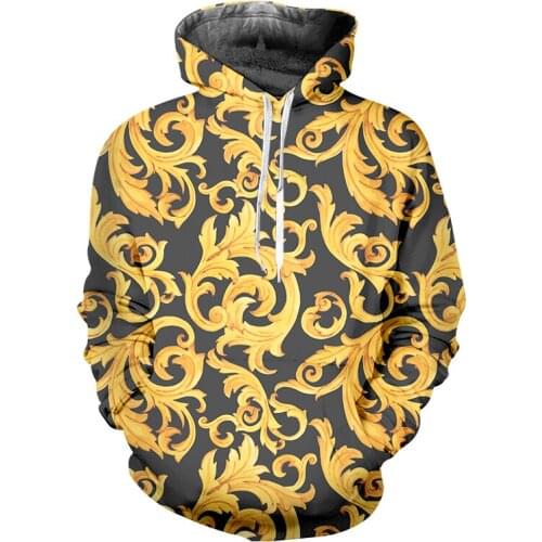 IFPD EU Size Baroque Court Style Hoodies Mens 3d Print Golden Flower Luxury Sweatshirts Men Women Plus Size Pullover Wholesale