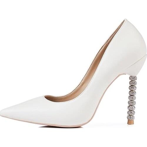 Shoes Autumn For Women Pointed Toe Shallow Pumps Crystal Beading Heels 10 Or 8 CM High Thin Ladies Night Club Dress Pumps