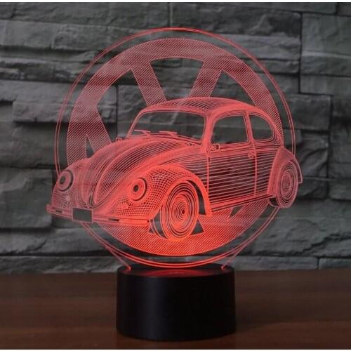 Creative Car Sign 3D light Night Light 7 Color Change Acrylic LED Table Lamp USB light Bedroom as Gift for Decoration Drop Ship