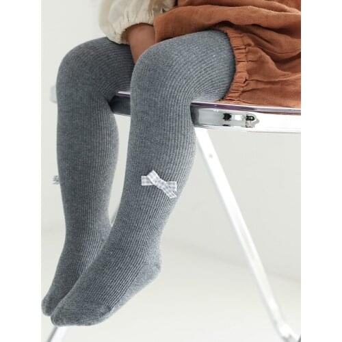 Spring and autumn new mini nine-point lattice small bow-knot leggings for children and children pinstripe cotton pantyhose