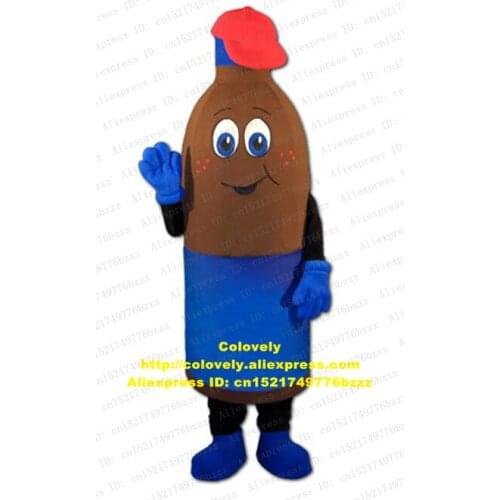 Polite Brown Beverage Bottle Soft Drinks Flask Vase Jar Mascot Costume With Small Red Peaked Cap Blue Bottle Cap No.8690 FS