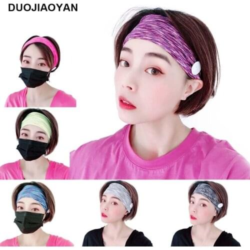 DUOJIAOYAN New stripe print hair band Button mask Headband Women Anti-tight Elastic hair accessories Color Cycling Hairband