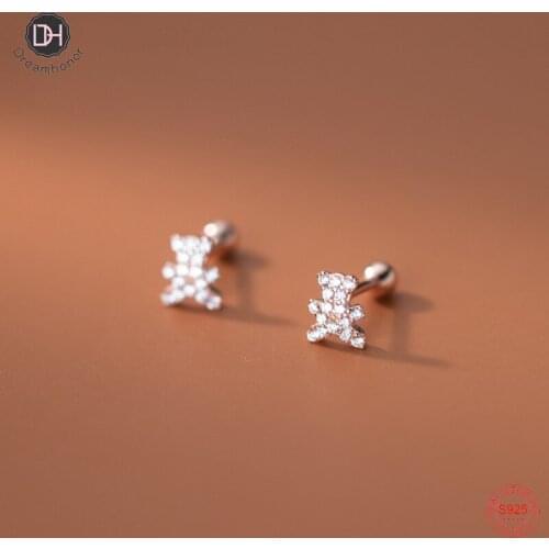 Dreamhonor 925 Sterling Silver Full Clear Crystal Wedding Bear Stud Earrings Wholesale Women Brincos