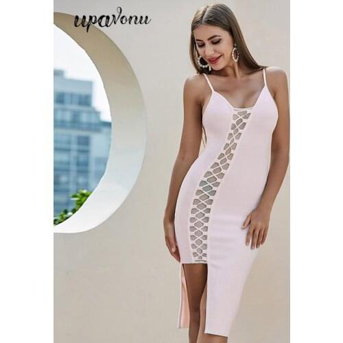 2020 New Summer Womens Bandage Dress Asymmetric Sexy Strap Sleeveless Perspective Mesh Bodycon Dress Club Party Dress Vestidos